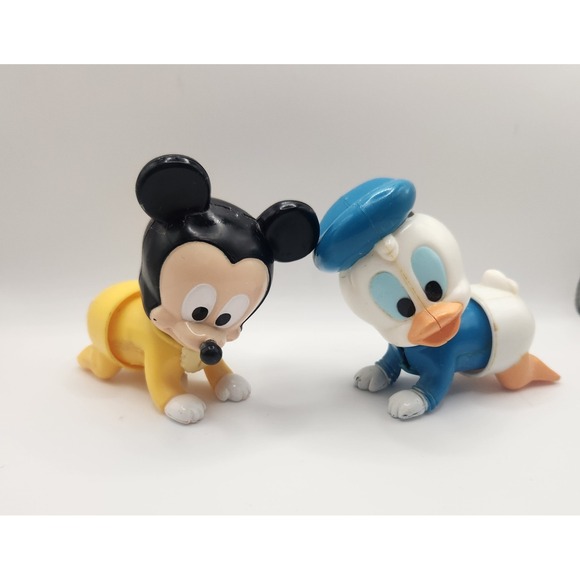 Vintage Disney Wind Up Crawling Baby Mickey Mouse Donald Duck 1984 Works - Picture 1 of 7